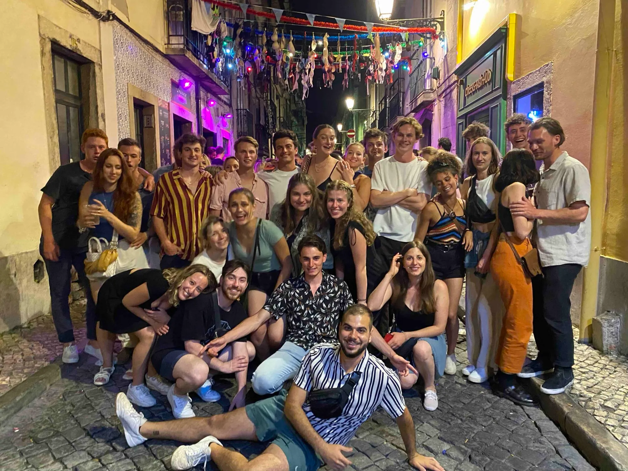 Lisbon Lounge Hostel pub crawl group enjoying nightlife